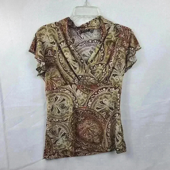 JKLA Tops - Vintage JKLA Cowl Neck Paisely Pattern Brown Blouse Women's Small